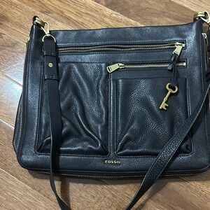 Fossil Black Crossbody Bag with Gold Accents